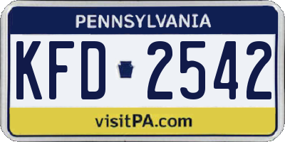 PA license plate KFD2542