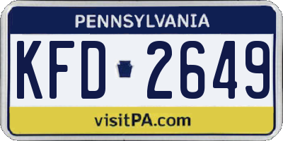 PA license plate KFD2649