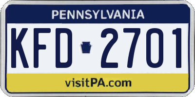 PA license plate KFD2701