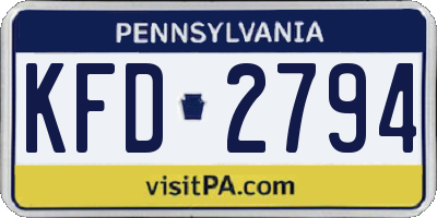 PA license plate KFD2794