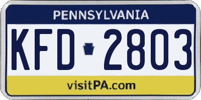 PA license plate KFD2803