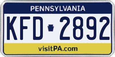 PA license plate KFD2892