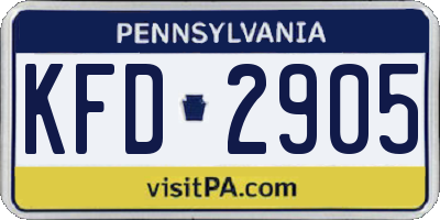 PA license plate KFD2905