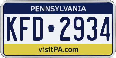 PA license plate KFD2934