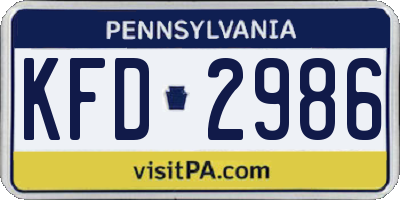 PA license plate KFD2986