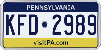 PA license plate KFD2989
