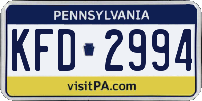 PA license plate KFD2994