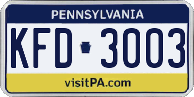PA license plate KFD3003