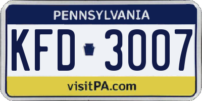PA license plate KFD3007