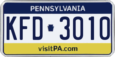 PA license plate KFD3010