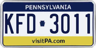 PA license plate KFD3011