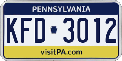 PA license plate KFD3012