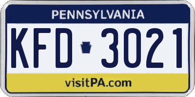 PA license plate KFD3021