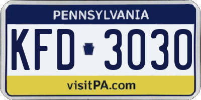 PA license plate KFD3030