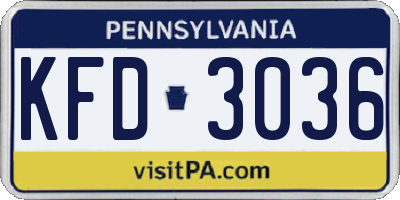 PA license plate KFD3036