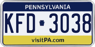 PA license plate KFD3038