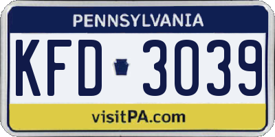 PA license plate KFD3039