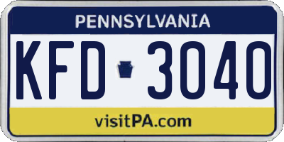 PA license plate KFD3040