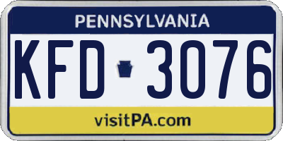 PA license plate KFD3076