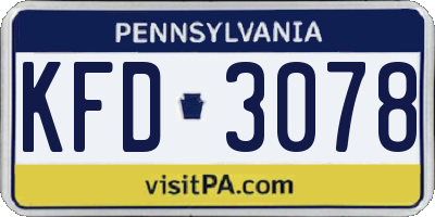 PA license plate KFD3078