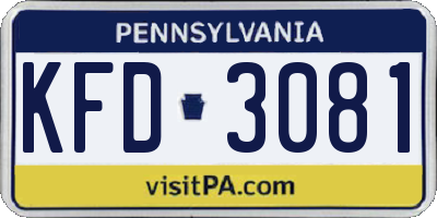 PA license plate KFD3081