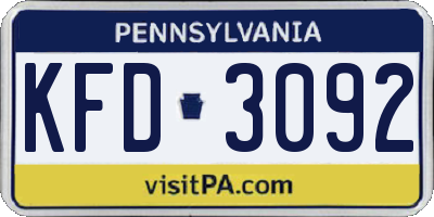 PA license plate KFD3092