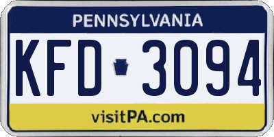 PA license plate KFD3094