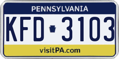 PA license plate KFD3103