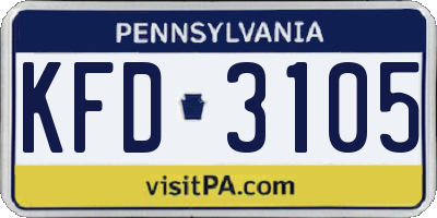 PA license plate KFD3105