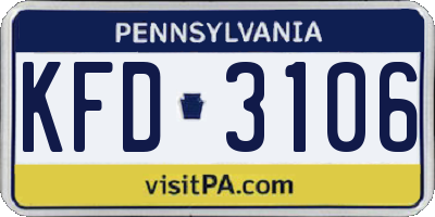 PA license plate KFD3106