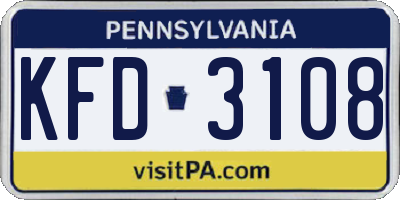 PA license plate KFD3108