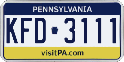 PA license plate KFD3111