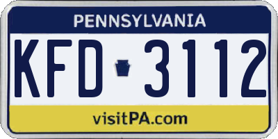 PA license plate KFD3112