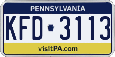 PA license plate KFD3113