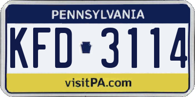 PA license plate KFD3114