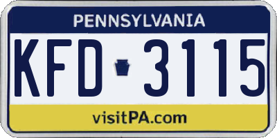 PA license plate KFD3115