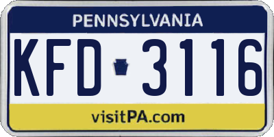 PA license plate KFD3116