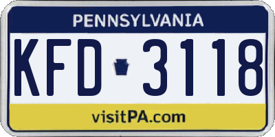 PA license plate KFD3118
