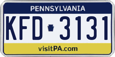 PA license plate KFD3131