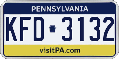 PA license plate KFD3132