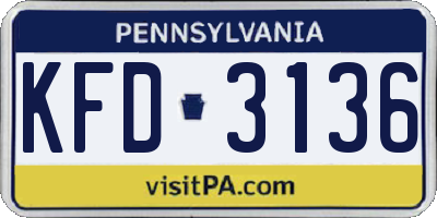 PA license plate KFD3136