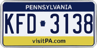 PA license plate KFD3138