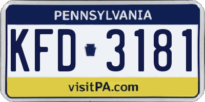 PA license plate KFD3181