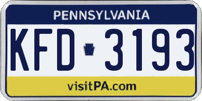 PA license plate KFD3193
