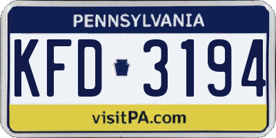 PA license plate KFD3194