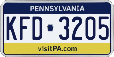 PA license plate KFD3205