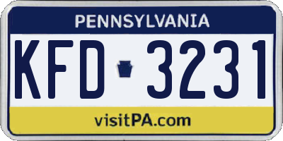 PA license plate KFD3231