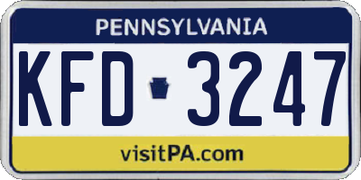 PA license plate KFD3247