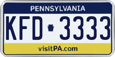 PA license plate KFD3333