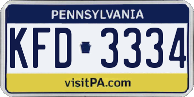 PA license plate KFD3334
